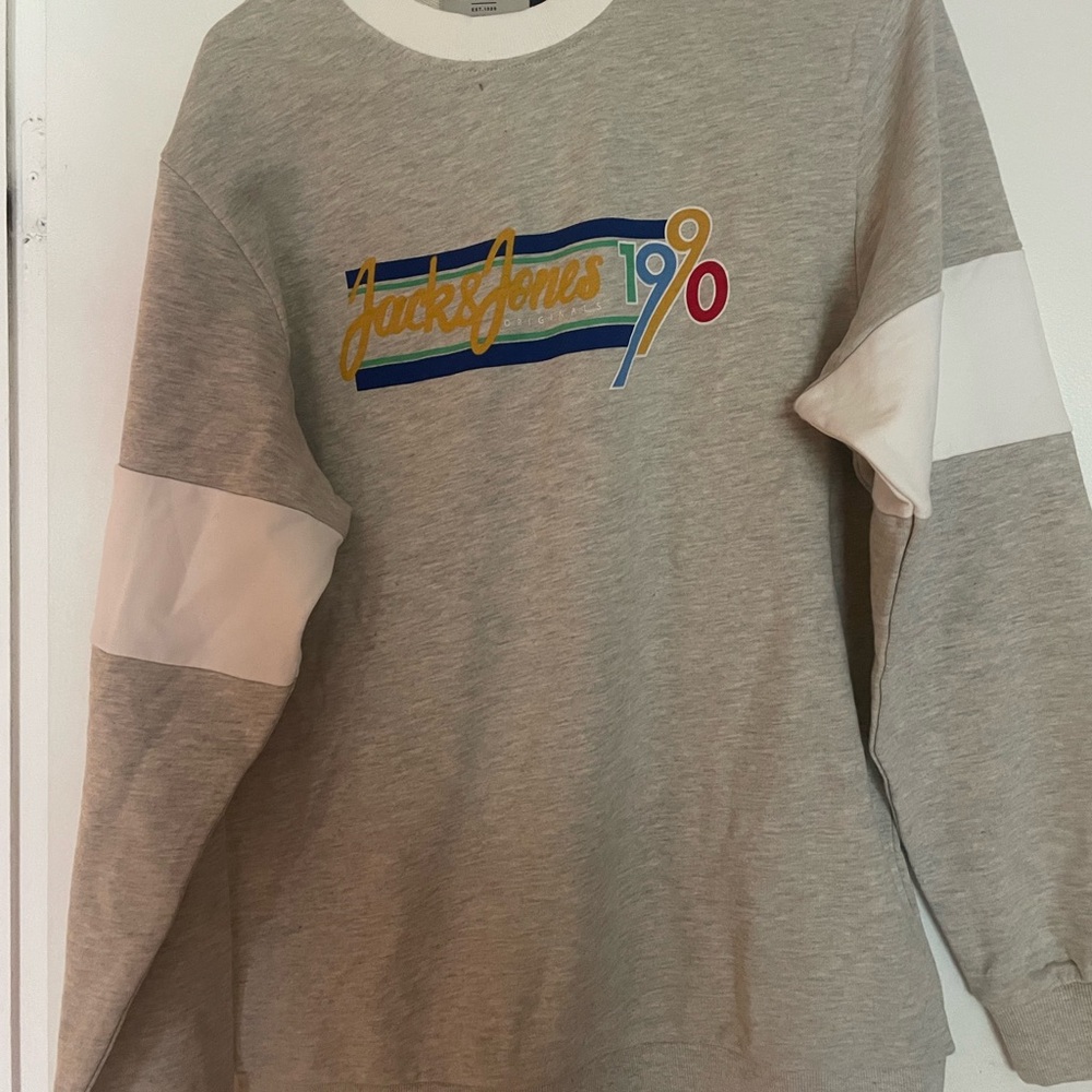 Mens Jack & Jones Gray and White Crewneck Sweater